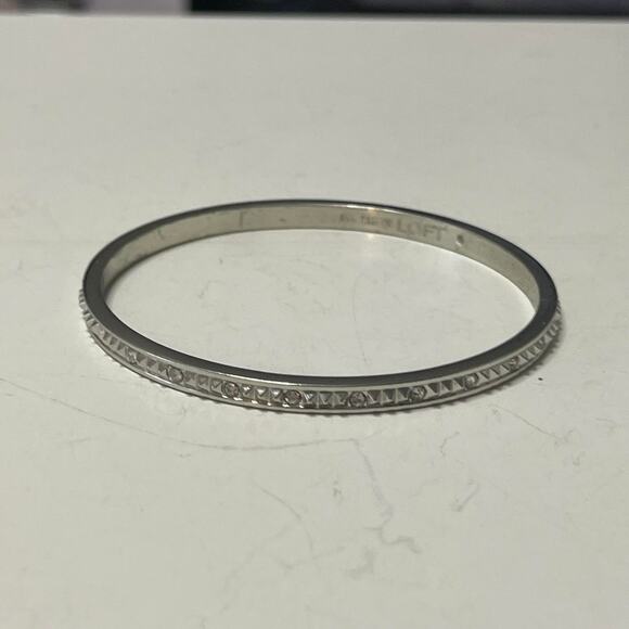 LOFT Ann Taylor silver tone bangle bracelet rhinestone signed costume jewelry - Picture 7 of 9